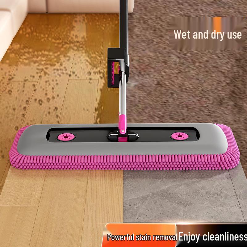 Home Lazy Dual-Use Chenille Mop: Large Panel, No-Wash, Rotatable Head, Dry/Wet Cleaning.