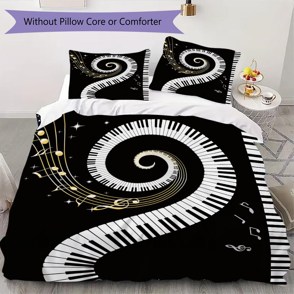 1PC Piano keys music Theme Bedding Quilt Set Quilt Cover Pillowcase Home Decoration Birthday Gift (1 * duvet cover + 2 * pillowcase, without core)A8