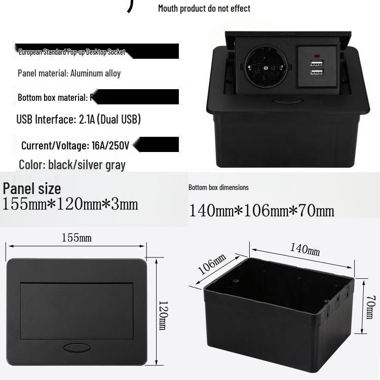 Silver European Standard Pop-Up Desktop Power Socket for Conference Tables and Kitchens (EU/German)