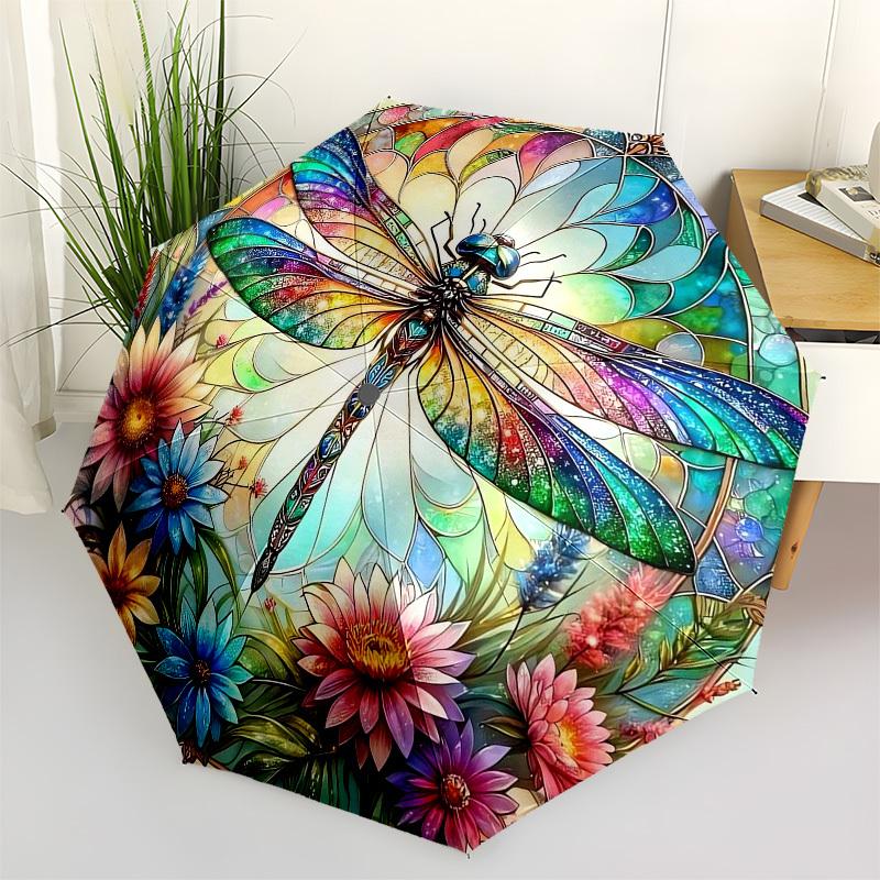 

1pc Stained Glass Dragonfly Garden Umbrella with Plastic Handle,Suitable for All Seasons Home Travel Outdoor UmbrellaB1923