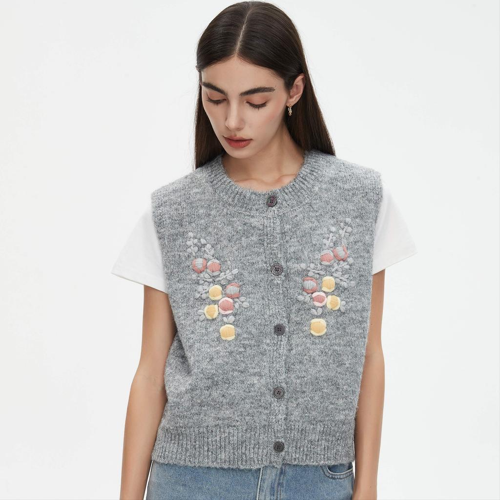 Dimanaf 2025 Short Vest Sweaters Autumn Women Flowers Print O-Neck Sweaters Knitting White Sweater