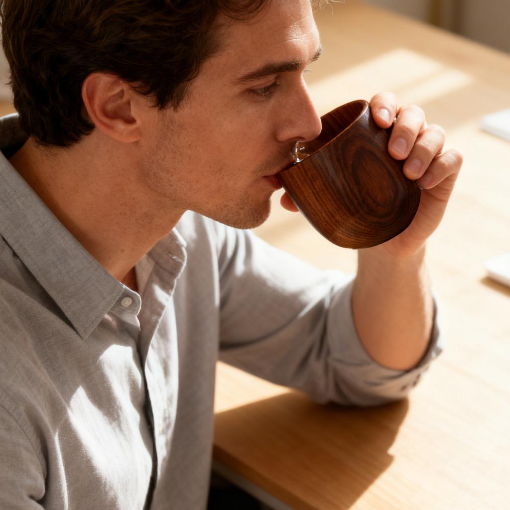 Copo Barrigudo Grande, Taça de Vinho Ampliada, Copo Universal de Madeira Grelhado a Carvão, Copo de Chá com Tinta Vegetal Antiescaldante