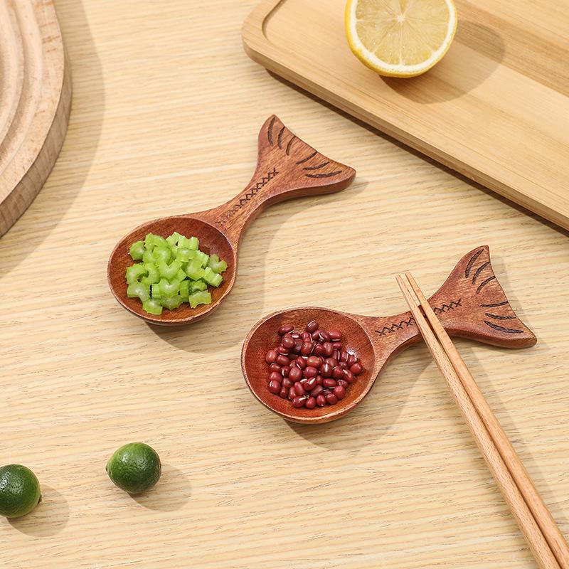 Creative Fish Wooden Spoon Measure Bean Spoon Milk Powder Spoon Sauce Small Dish Ice Cream Scoop Seasoning Dish