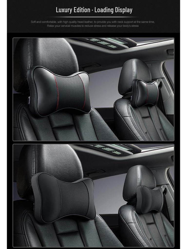 Echtes Leder Auto Nacken- und Lendenwirbelstützkissen Set
