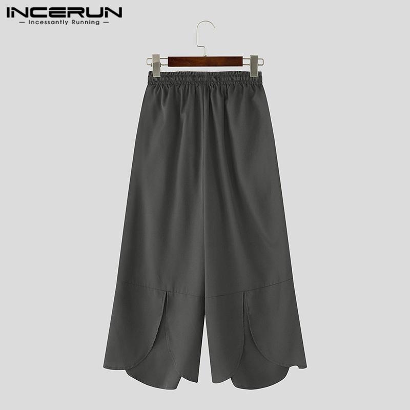 INCERUN Men Elastic Waist Irregular Layers Casual Loose Wide Leg Ankle Pants