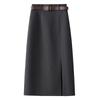 Luxury Gray Wool A-Line Midi Skirt for Women - Elegant Autumn/Winter 2024 Hip Wrap with Slit