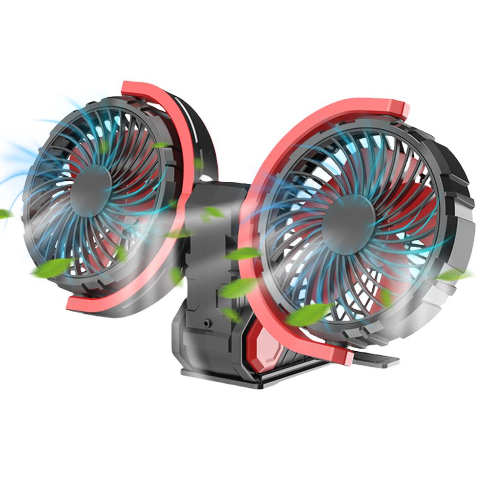 Double Head Foldable Air Circulation Fan Low Noise Air Cooling Fan USB Powered Auto Cooler 360 Adjustable for Dashboard RV Truck