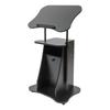 Mobile Laptop Podium, Height Adjustable Sit To Stand Desk with Tilting Desktop & Storage Cabinet, Ergonomic Rolling Lectern Cart