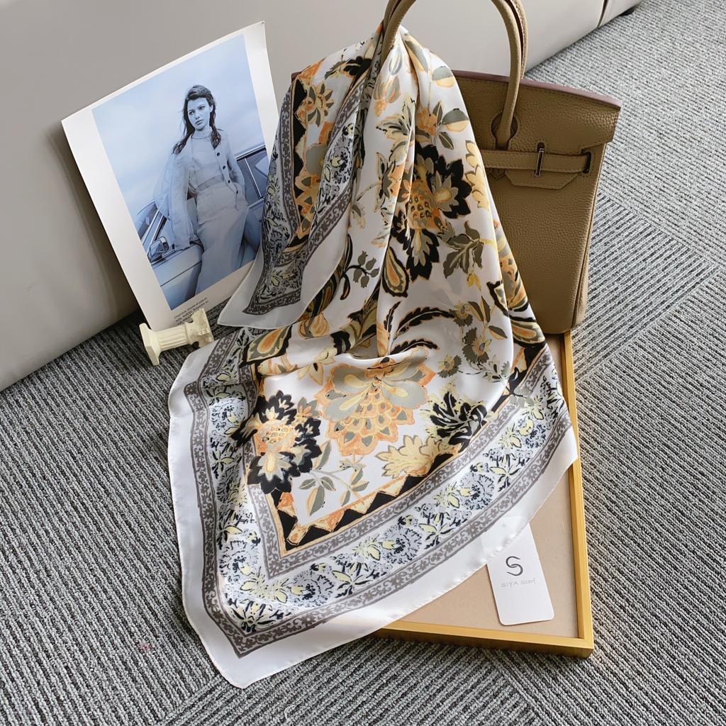 Fashion Small Square Scarf Women's Simulated Silk Scarf Headscarf Spring and Summer Scarf Printed Neck Protection Scarf Professional Scarf