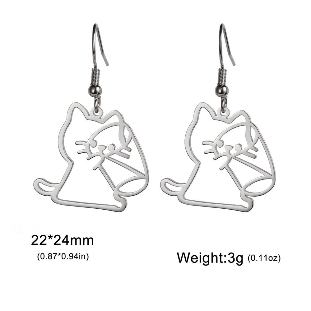 My Shape Cute Cat and Dog Dangle Earrings for Women Girls Stainless Steel Lovely Kitten Animal Drop Earring Fashion Jewelry Gift