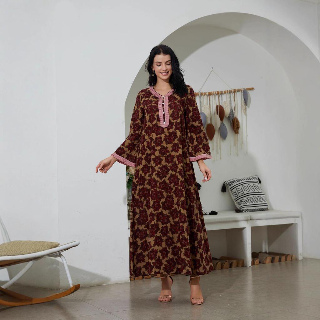 NC103 Middle Eastern Muslim Women's Fashion Long Dress - Arab Dubai Print