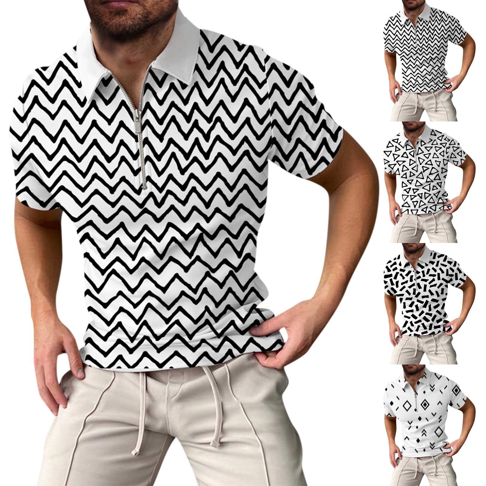 

(Куниде) Летний мужской повседневный топ на молнии с короткими рукавами для гольфа и цифровой печатью