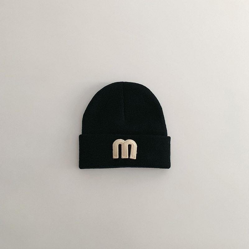Korean Simple Letter P Logo Baby Knitted Wool Pullover Hat - Autumn & Winter Warm Melon Skin Baby Hat