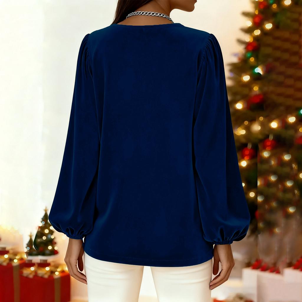 Women's Fashion Long Sleeve Casual Velvet Blouse
