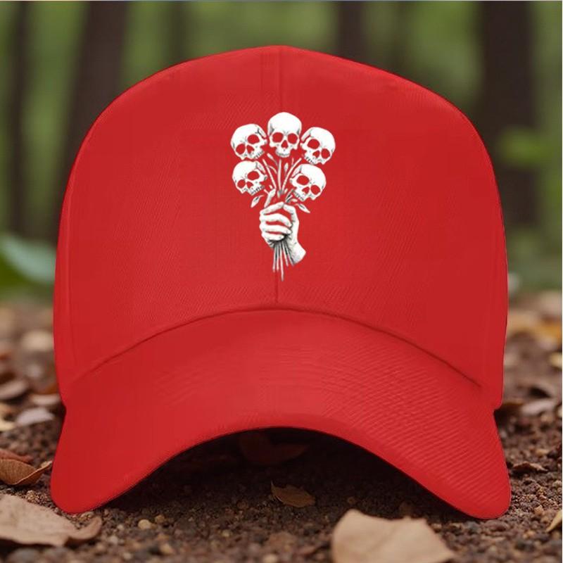 Skull Bouquet Baseball Cap Unisex Polyester Sun Shade Hat Adjustable Outdoor Style
