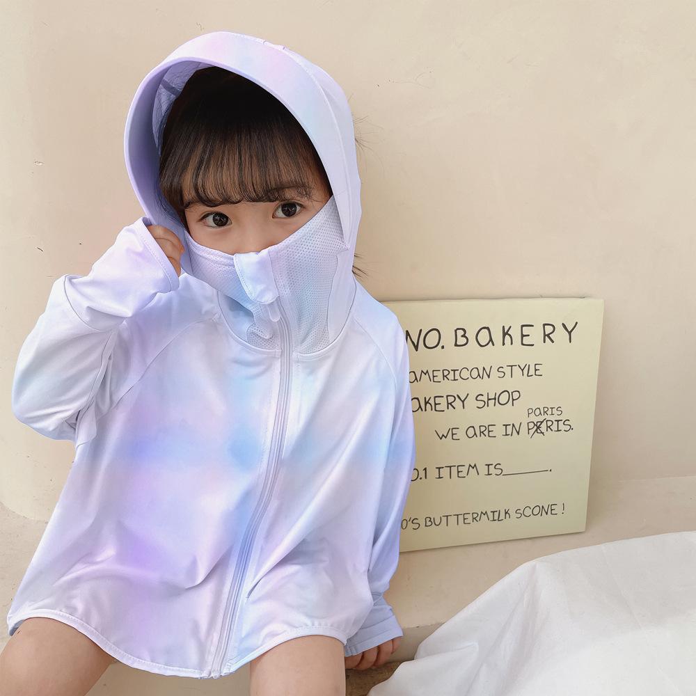 Kids summer Ice Silk Sun Protection Jacket UPF50+ UV Protection Lightweight Breathable Hooded Sun Hoodie for Boys and Girls M90cm фиолетовый