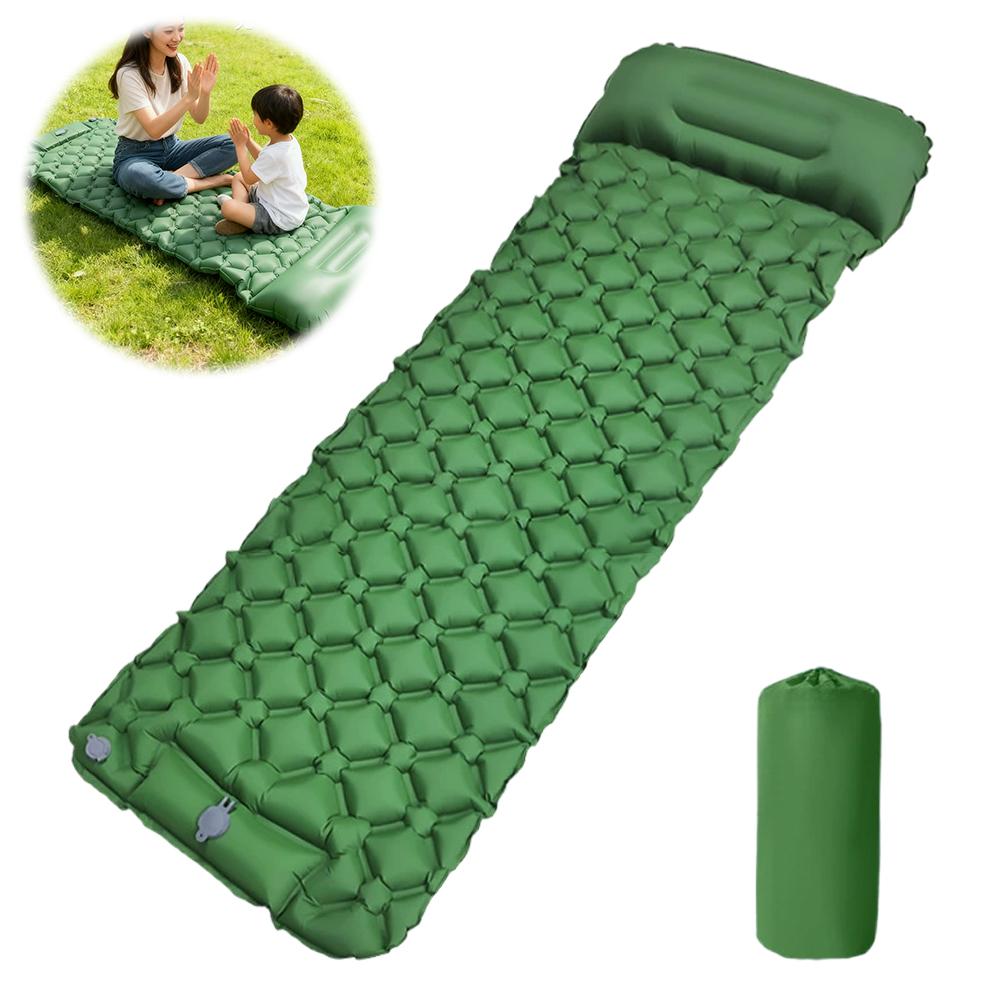 Ultralight Inflatable Camping Sleeping Pad with Integrated Pillow Built in Foot Pump Single Air Mattress Cushion for Tent Hiking