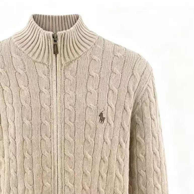 Polo Ralph Lauren Solid Color Zip Collar Logo Embroidered Long Sleeve Cable Knit Sweater Men Sweater 710904969-002