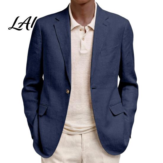Polyester Single Button Coat Men Casual Blazer Notch Lapel Suit Jacket Structured Daily Wear Jacket Business for Wedding Office Layering Pieces