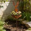 Easter Vintage Metal Rabbit Shaped Planter Garden Stake Rustic Bunny Silhouette Yard Decor with Patina Finish for Outdoor Garden
