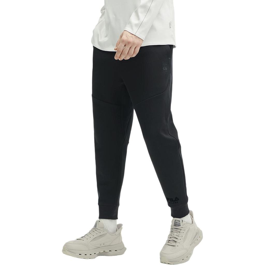 FILA Solid Color Logo Mid-Waist Cuffed Knit Sports Pants Men bottoms Deep-Black F11M415601F-BK