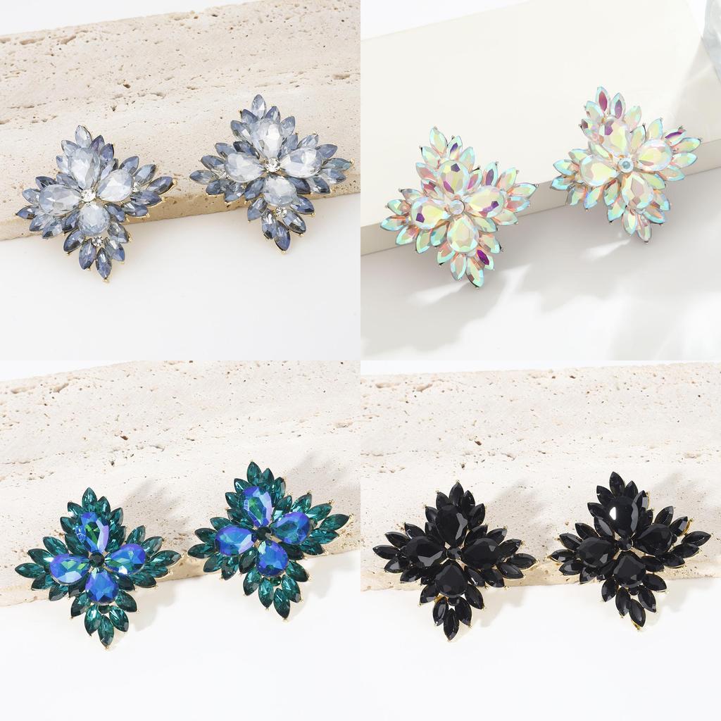 Geometric Crystal Ear Studs For Women With Alloy Material And Exquisite Electroplating