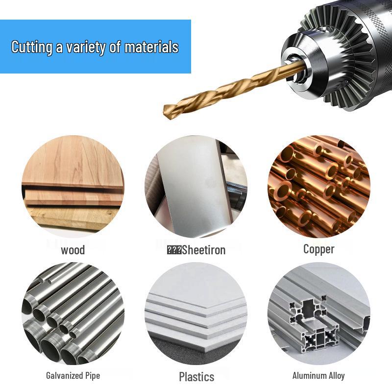 13-Piece High-Speed Steel Titanium-Plated Twist Drill Bit Set for Stainless Steel with Straight Shank