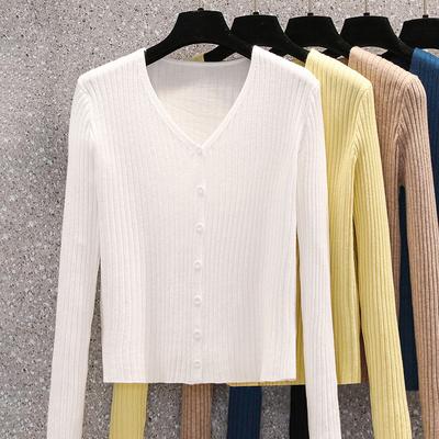 V-neck Short Knitted Cardigan for Women In Autumn and Winter Fashionable Inner Bottoming Shirt New Solid Color Korean Sweater Jacket