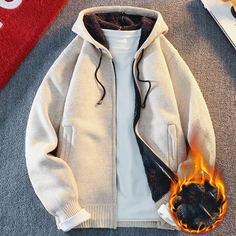 Classic Men's Knitted Sweater Cardigan Hooded Jackets Casual Streetwear Full Zip Cardigans Jackets Coat