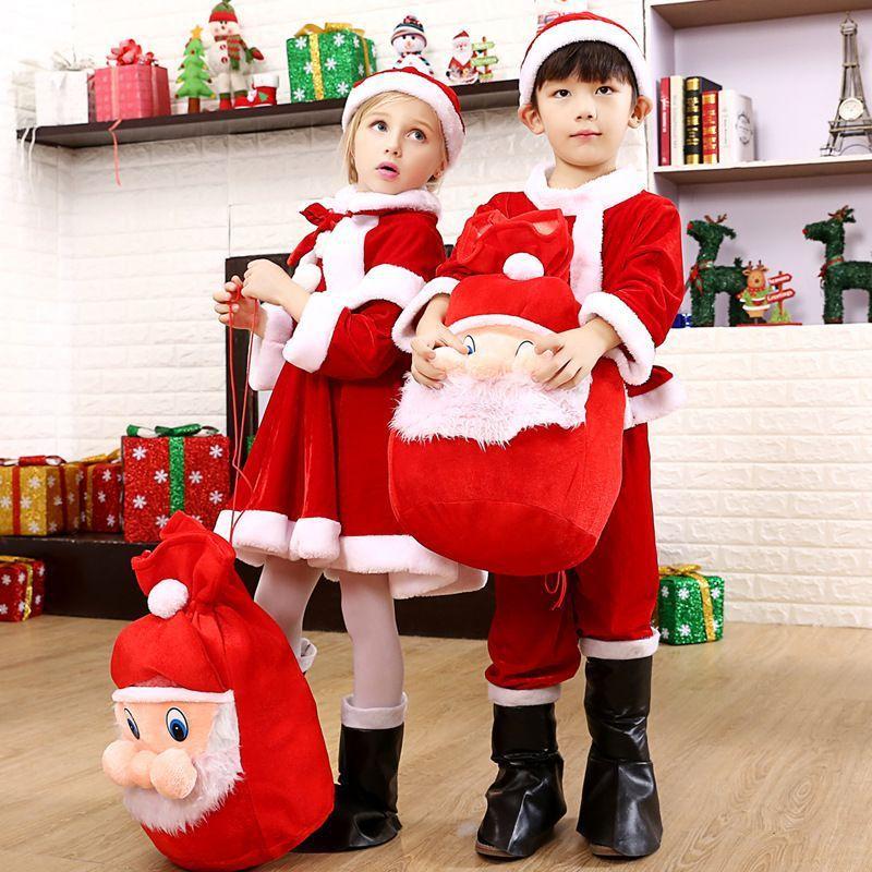 Christmas Costume For Kids Red Santa Outfit With Velvet Fabric
