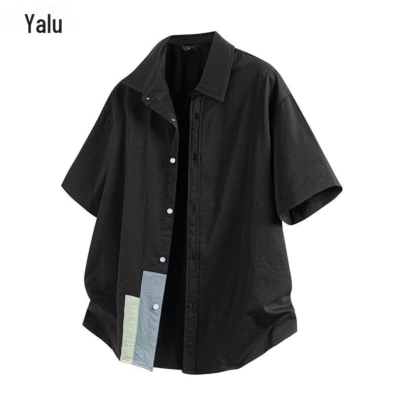 

Yalu Men s Ice Silk Color-Block Short Sleeve Shirt L
