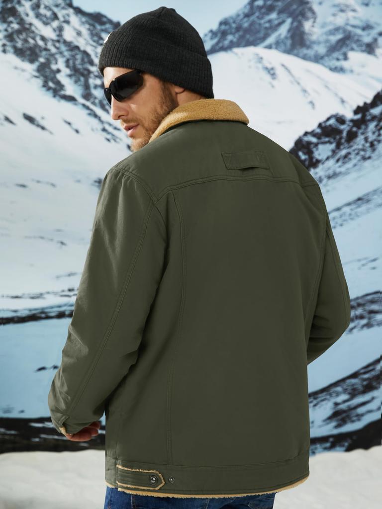 KEFITEVD Thick Military Jacket with Fleece Warm and Thermal Casual Size M Men's Lining, Jacket, Green,