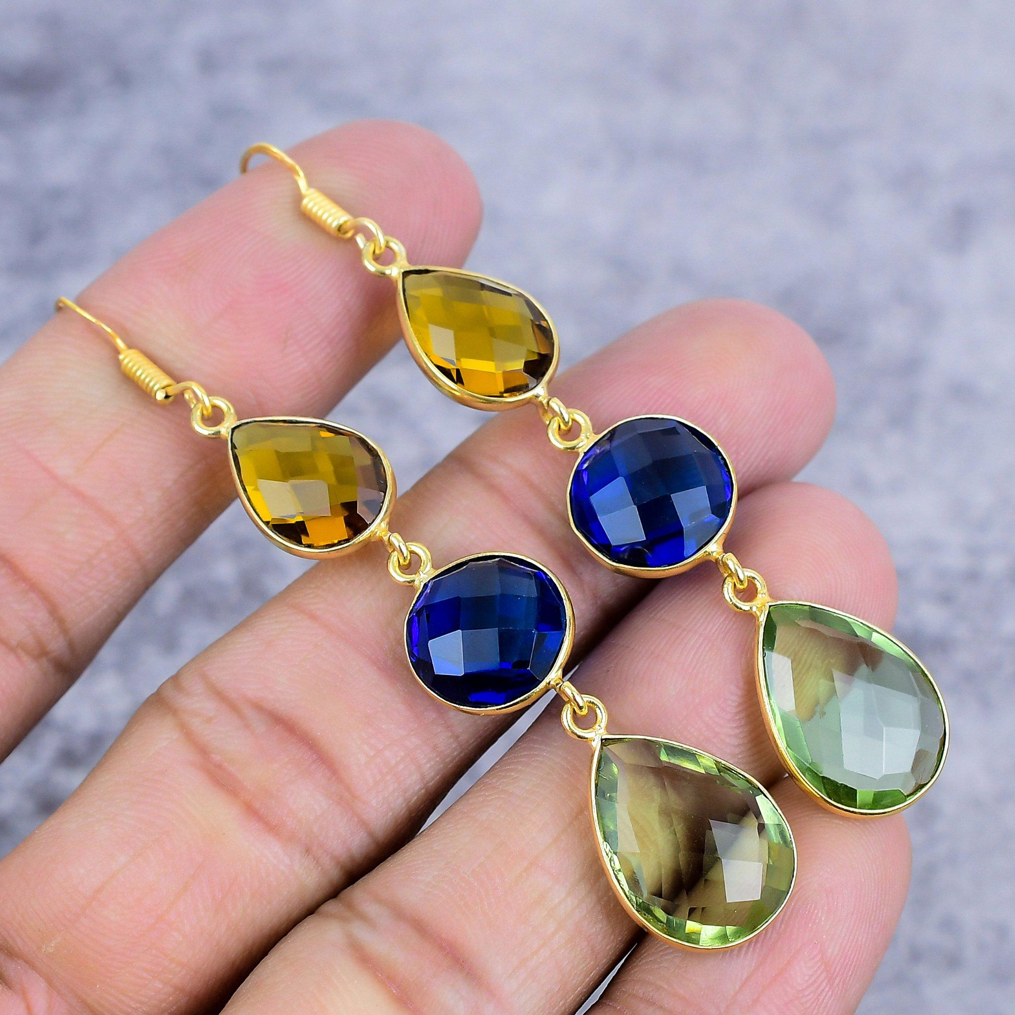 

Peridot, Blue Topaz Gemstone 925 Sterling Silver Jewelry Earring 2.99 M-2648