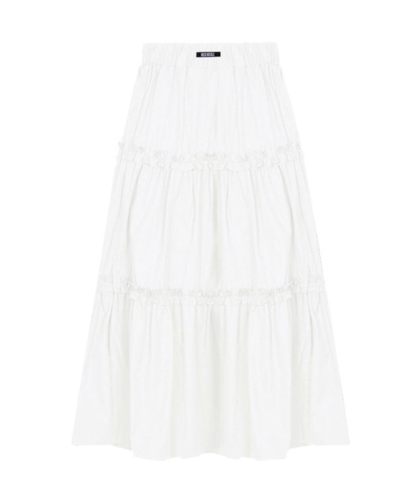 Nigaennikol Frill Tiered Long Skirt_Ivory
