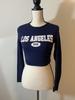 SHEIN Manches Longues Bleu Marine Froncé Court Imprimé Graphique Los Angeles Taille Moyenne