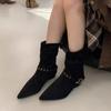 New Style Woman Ankle Boots Autumn Suede Pleated Women Pointed Toe Western Cowboy Boots Fashion Short Luxury Boots