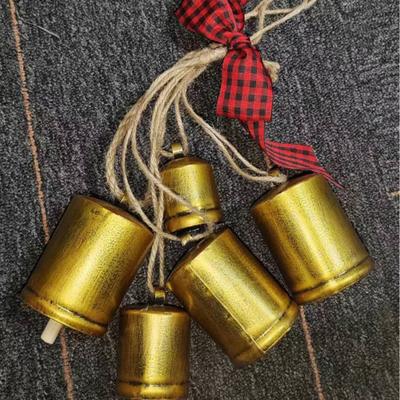 Yousheng Christmas Column Bell Metal Texture Design Gradient Size Arrangement Natural Hemp Rope Lanyard Retro Bell
