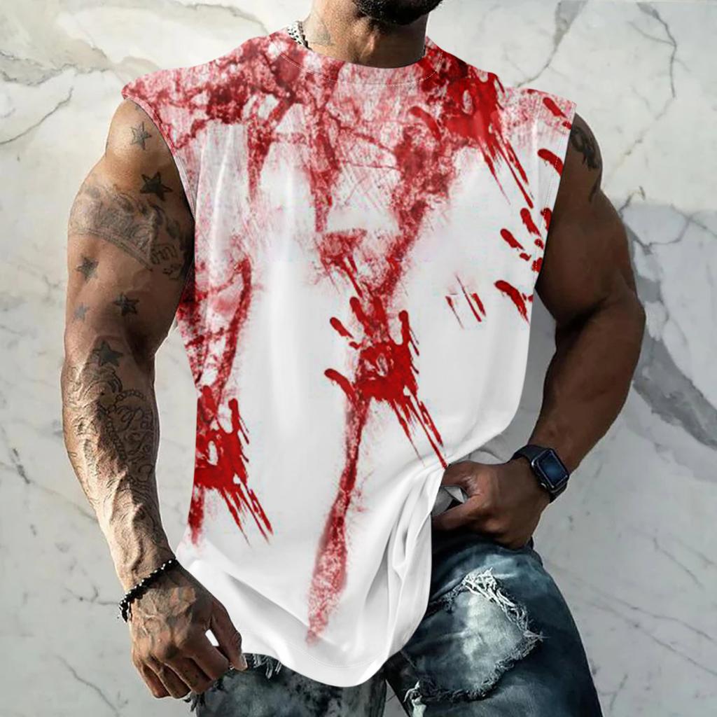 Men's Halloween Horror Texture Print Casual Sports Loose Sleeveless Vest