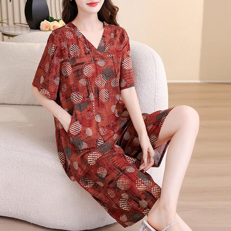Casual Women's Two Pieces Set Summer Vintage Clothes Plus Size High Waist Pants Sets