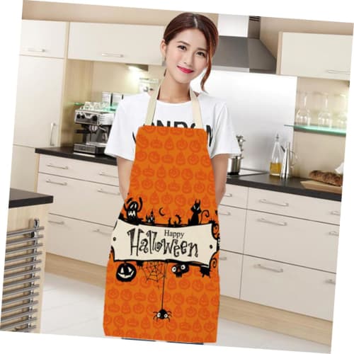 Lurrose 1 PC Halloween Apron, Baking Apron, Sleeveless Apron, Halloween Theme Apron, Spider Print Apron, Halloween Theme Apron, Creative