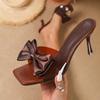 Eiyken Summer Elegant Brown Bowknot Peep Toe Women Slippers Mules Slides Sexy Thin High Heels Prom Sandals Fashion Female Shoes