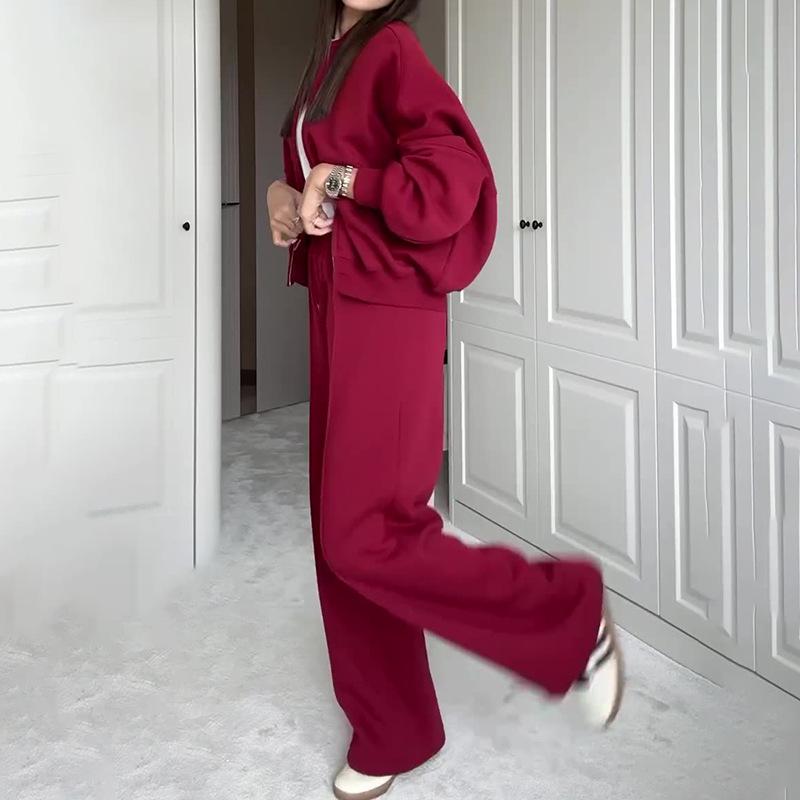 2024 Spring Crew Neck Fashion Sweatshirt Jacket with Casual Straight-Leg Pants