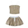 Kaslead New Arrival Women's Clothing Fashion Style Fashion Simple Plaid Camisole Bubble Short Culottes Suit