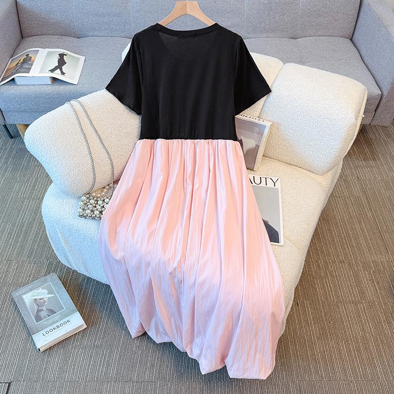 Plus-size Women's Simple Style Fake Two-piece Patchwork Dress Summer New Casual Mid-length Dress