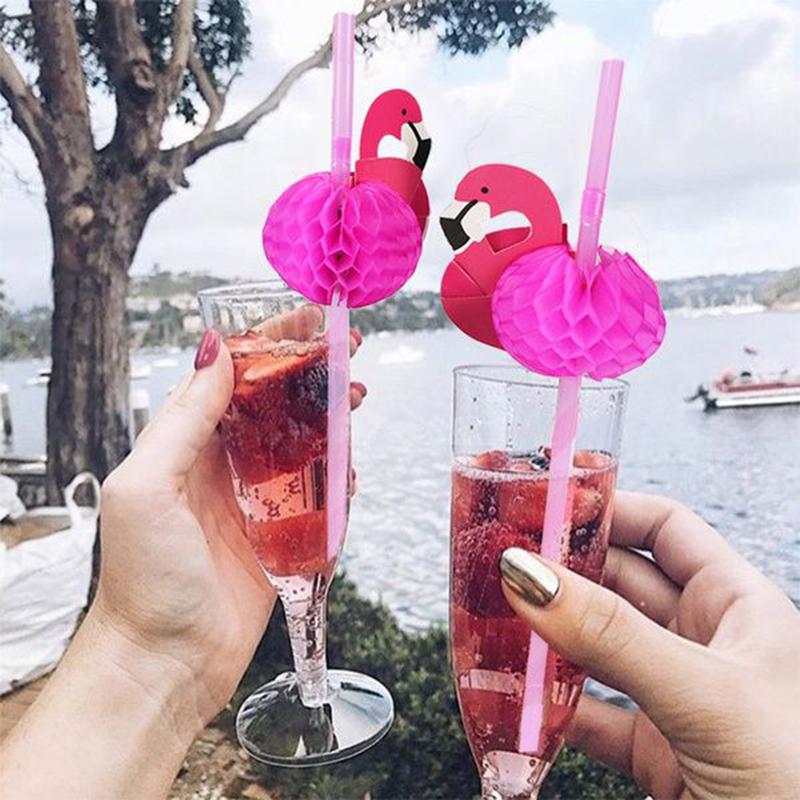 Flamingo Pineapple Drinking Straws Hawaiian Beach Tropical Birthday Party Decoration Summer Pool Party Wedding Supplies