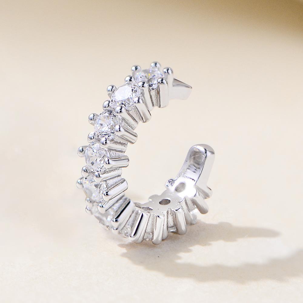 Fashion Jewelry 925 Sterling Silver C-shape Zircon Earrings for Women Clip On Ear Cuff Earring Non Piercing Jewelry