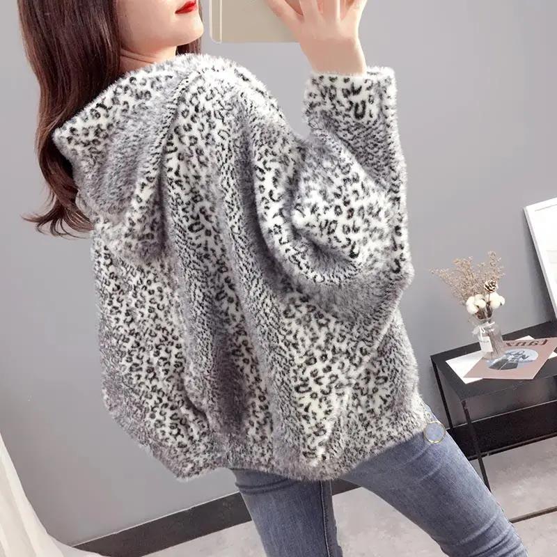 Coat for Women Leopard Autumn Winter Thickened Casual Oversize Double Layer Windbreaker Waterproof Hooded Jacket