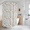 Boho Wildflower Shower Curtain - Brown & Blue Floral Bath Decor | Fabric, Botanical Design, Cottagecore Style, Includes 12 Hooks