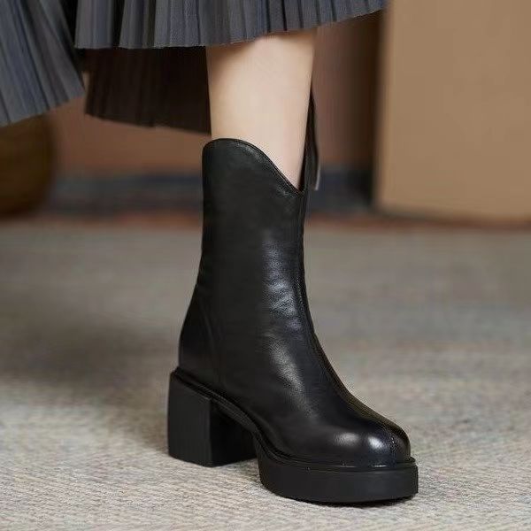 Fashion Booties Black Plain Zip Chunky Heel High Quality Woman Short Shoes Goth Boot On Offer Chic and Elegant Pu Ankle Boots for Women