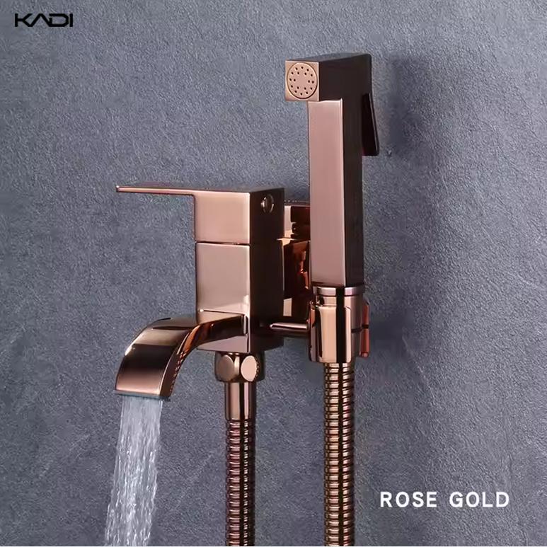 Roségold Tragbares Messing Bidet Sprühgerät Set Modern Handheld Wandmontiert Vertikaler Sprühstoß Toiletten Bidet 3 Jahre Hotel Küche
